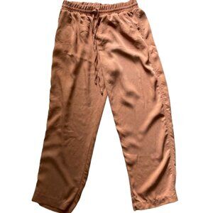 H&M Baggy Pants Ankle High Rise Rust Brown Color, Pockets Elastic, sz Small